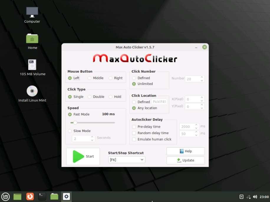 Max Auto Clicker on Linux Mint